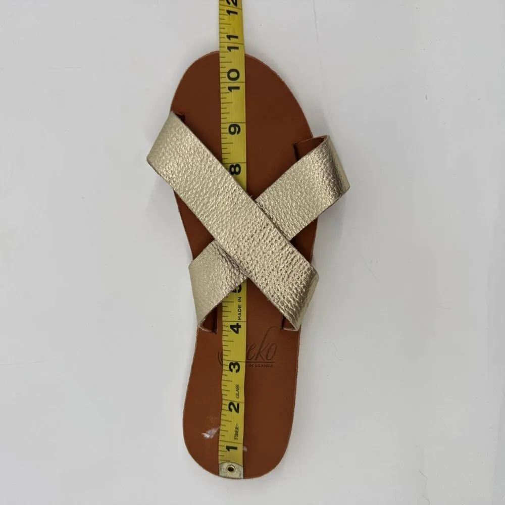Sseko Gold Leather Cross Slide Sandals Size‎ 10 Gold - Image 7