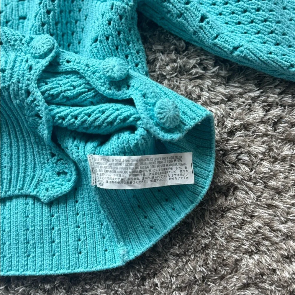 English Factory Pointelle Puff-Sleeve Knit Top – Turquoise – Size L - Image 7