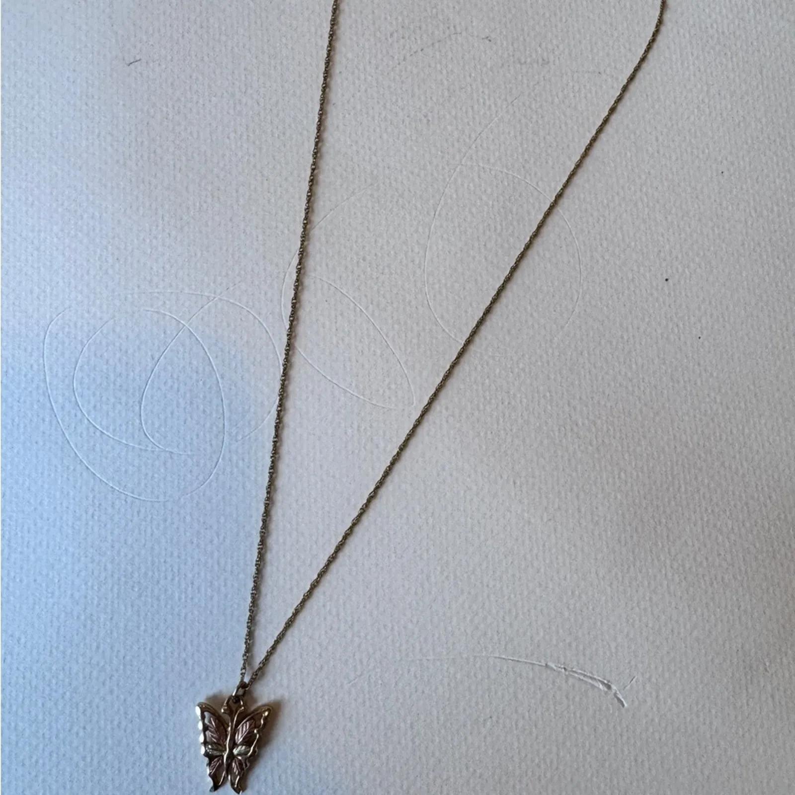 Vintage Black Hills Gold Butterfly Necklace 14k Gold Chain w/ 10k Gold Pendant - Image 2