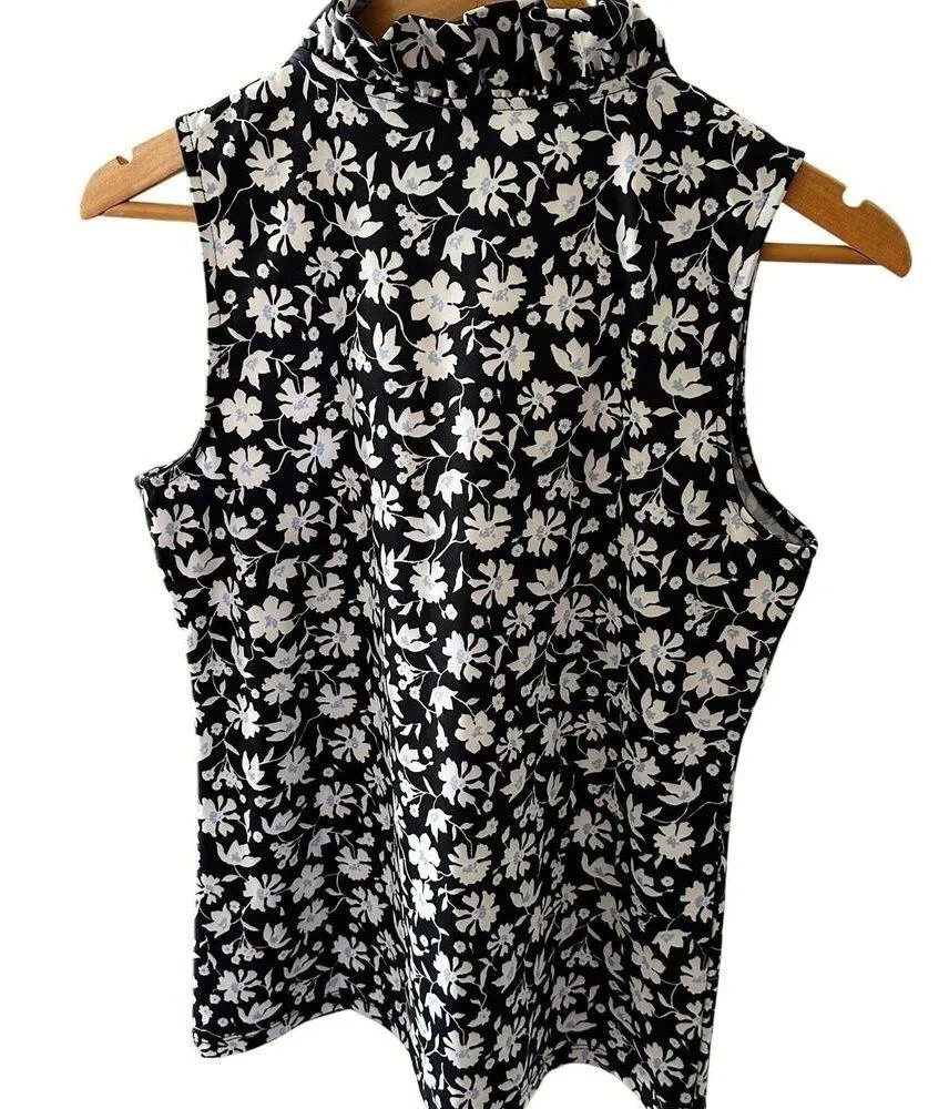 Ann Taylor Sleeveless Black Floral Ruffle Blouse - Size Small NEW - Image 6