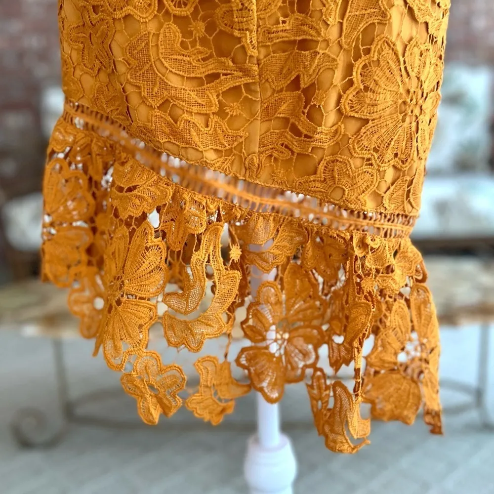 Love Triangle Skirt Lace Asymmetrical Ruffle Hem Gold Orange S Cocktail Party - Image 14
