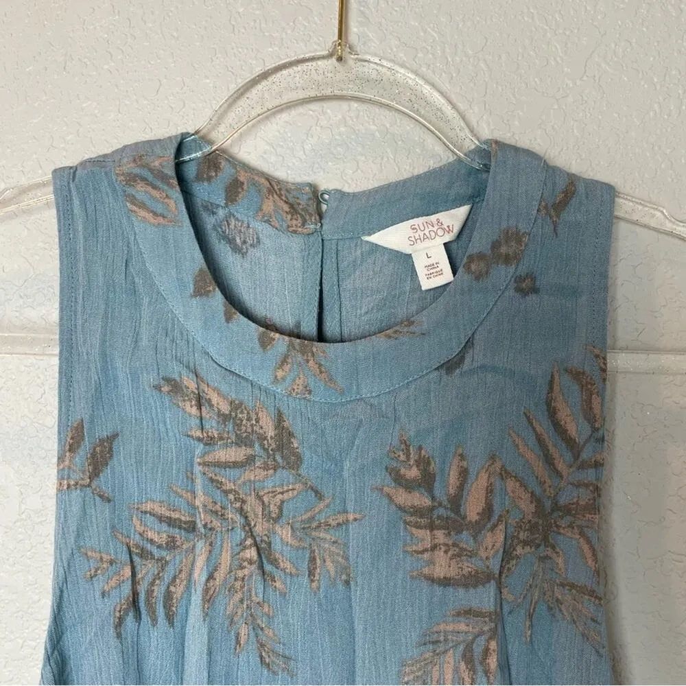 SUN & SHADOW Blue Floral Romper w/Open Back Size L - Image 2