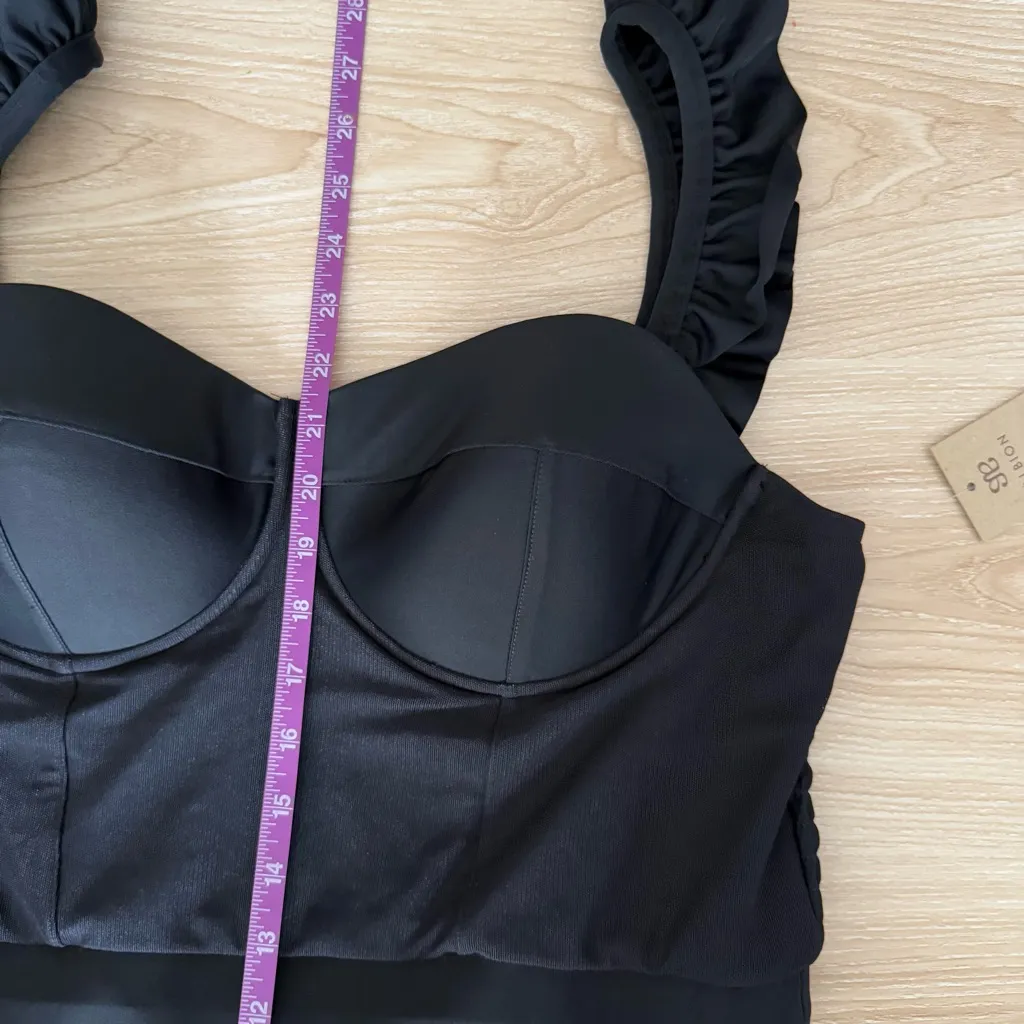 Albion XXL NEW The Lady One Piece Black Swim Minimal Classic Ruffle Sweetheart - Image 9