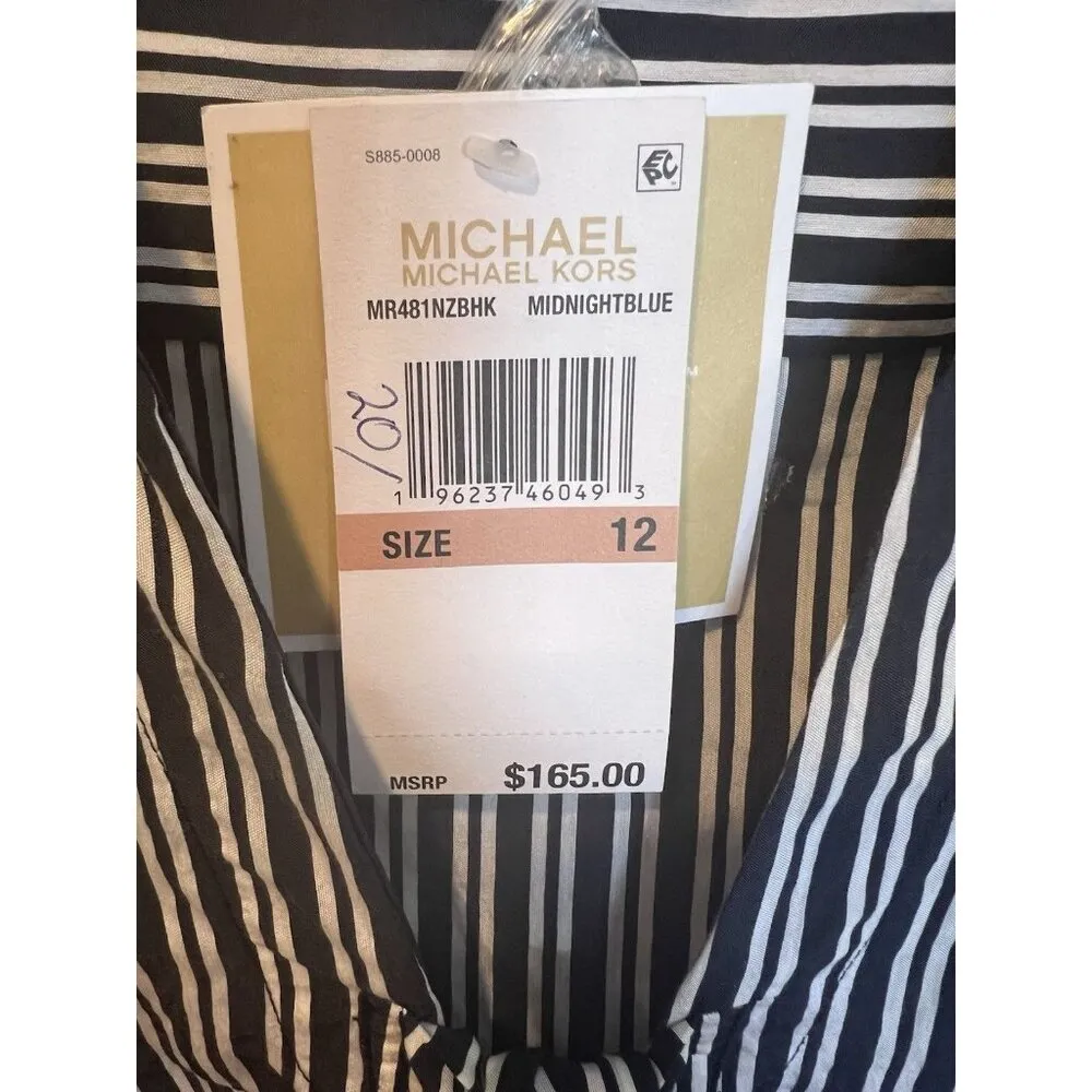 MICHAEL Michael Kors Graphic Halo Stripes Dress Size 12 Midnight Blue MR481NZBHK - Image 8