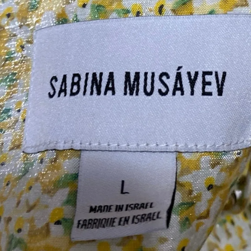 Sabina Musayev Yellow Silk Satin Floral Sleeveless Cutout Cami Tank Crop Top L Size L - Image 4