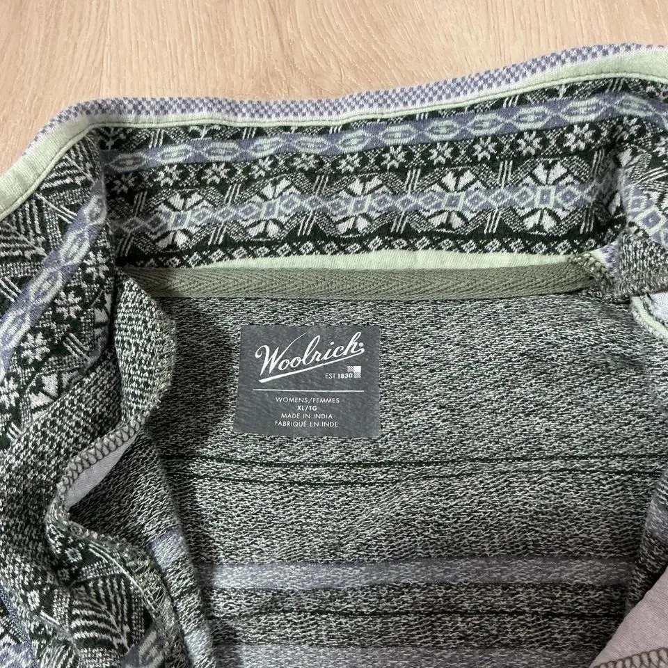Woolrich Womens XL Fair Isle‎ Pattern 1/4 Zip Pullover Sweater Gray Multi - Image 4