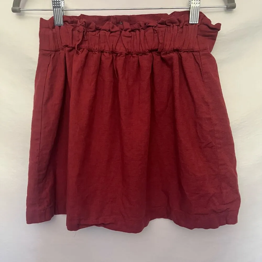 AMERICAN EAGLE Paper Bag Linen Blend Skirt Size XS Rust Red Pull On Button - Image 5