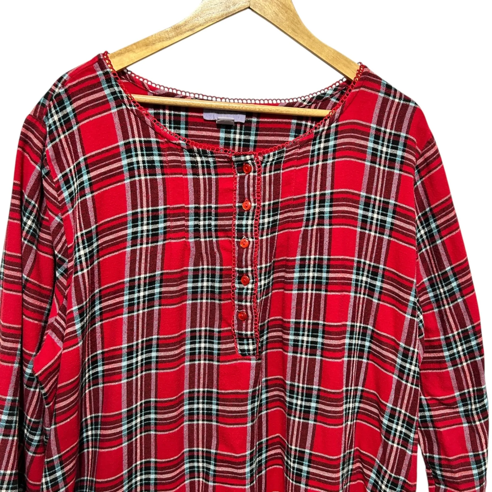 VTG Laura Scott Nightgown 2X Red Plaid Babydoll Ruffle Hem Cottagecore Sleepwear - Image 3