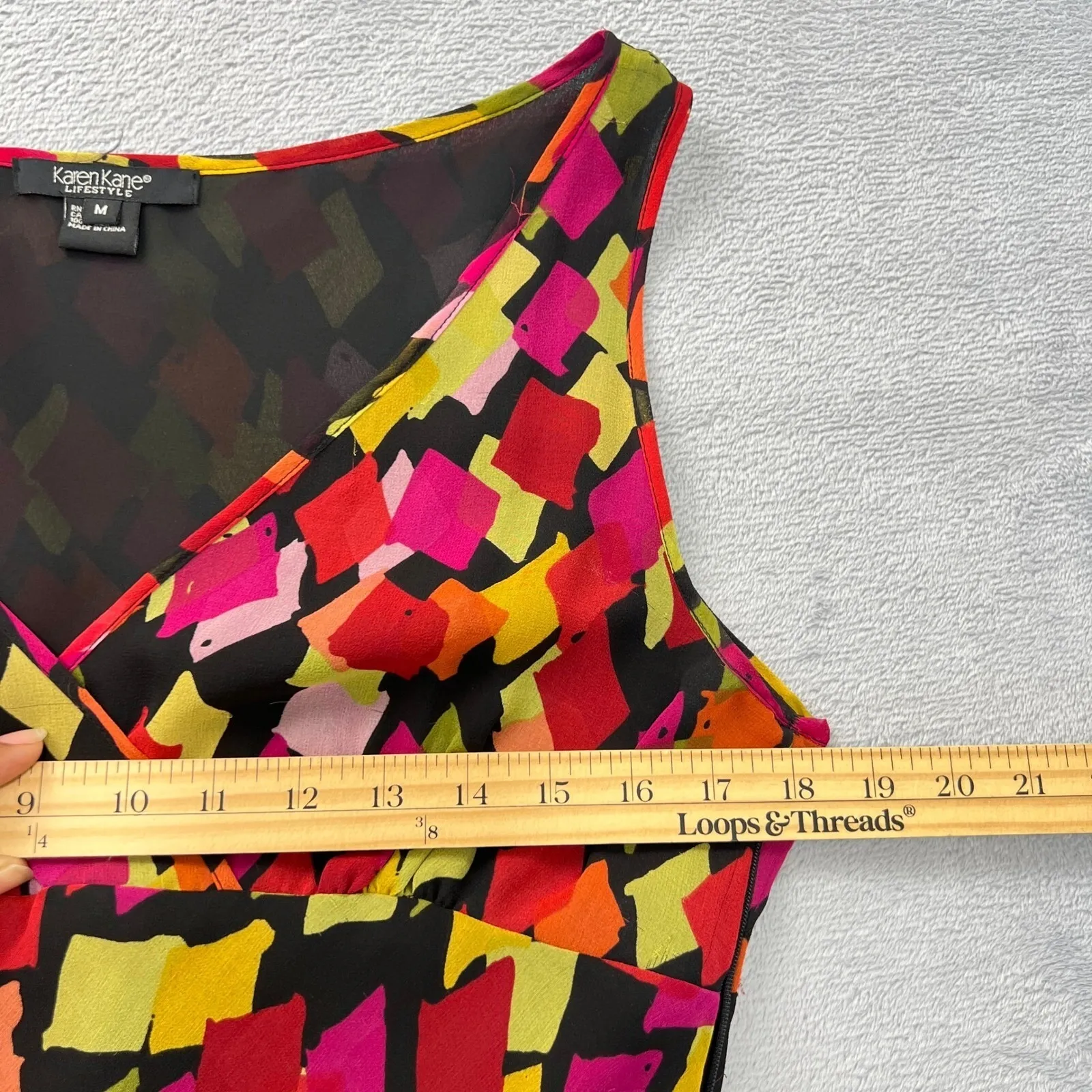 Karen‎ Kane 100% Silk Maxi Dress Sleeveless V Neck Multi Geometric Print Medium - Image 11