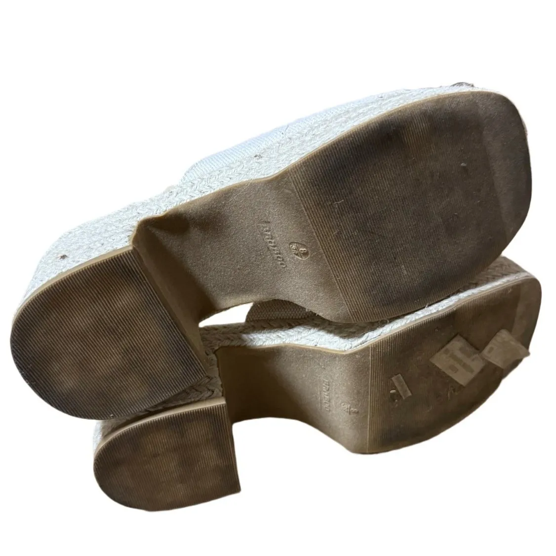 Bamboo Espadrille Platform Sandals | Size 8 | Neutral Woven Slide - Image 5