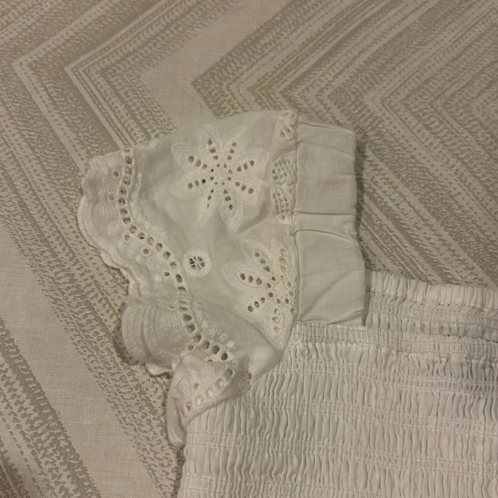 Katie J NYC Girls White SMOCKED FLUTTER SLEEVE TOP - Image 3