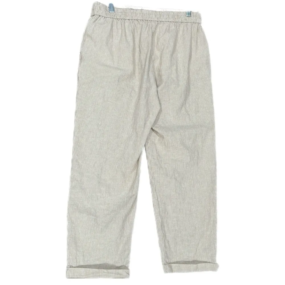 J CREW Striped Linen Cotton Casual Pants Preppy Beachy Sz 10 Beige White Medium - Image 6