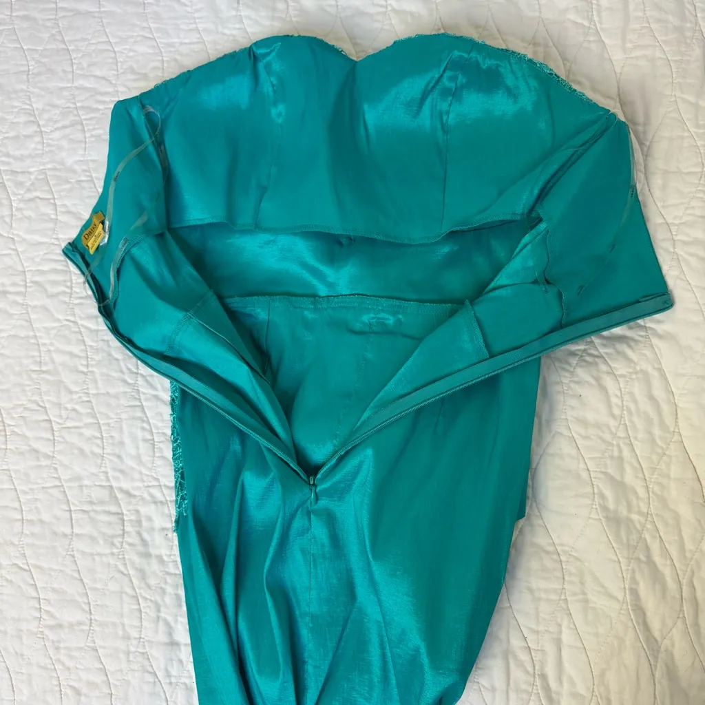 Daisy Turquoise Gown Maxi Dress Size S Lace Bodice Mermaidcore Ethereal Stretch Green - Image 5