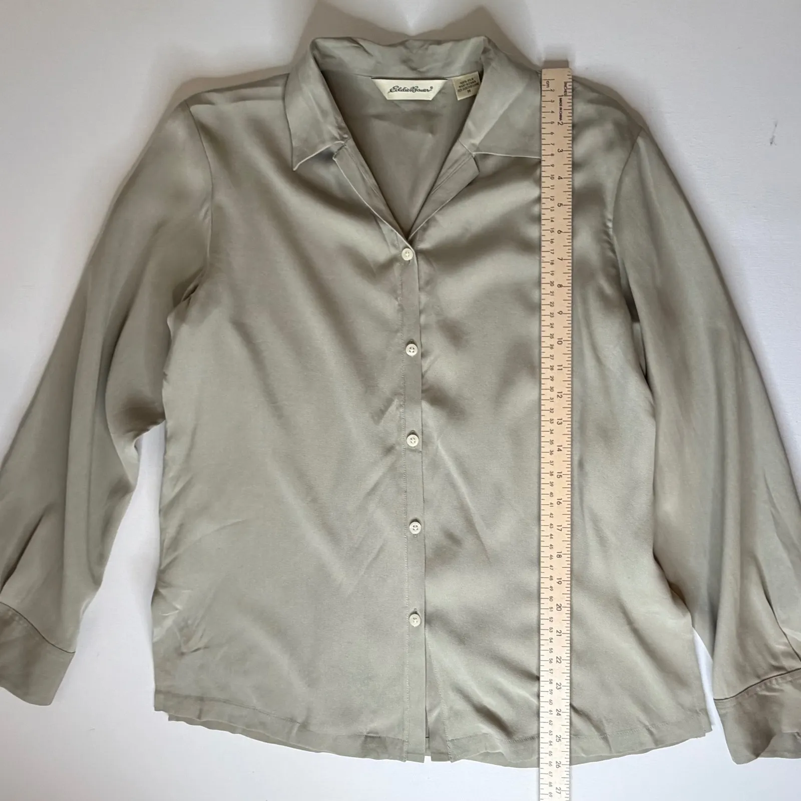 Eddie Bauer 100% Silk Button Up Shirt Medium Quiet Luxury Lightweight Minimalist - Image 8