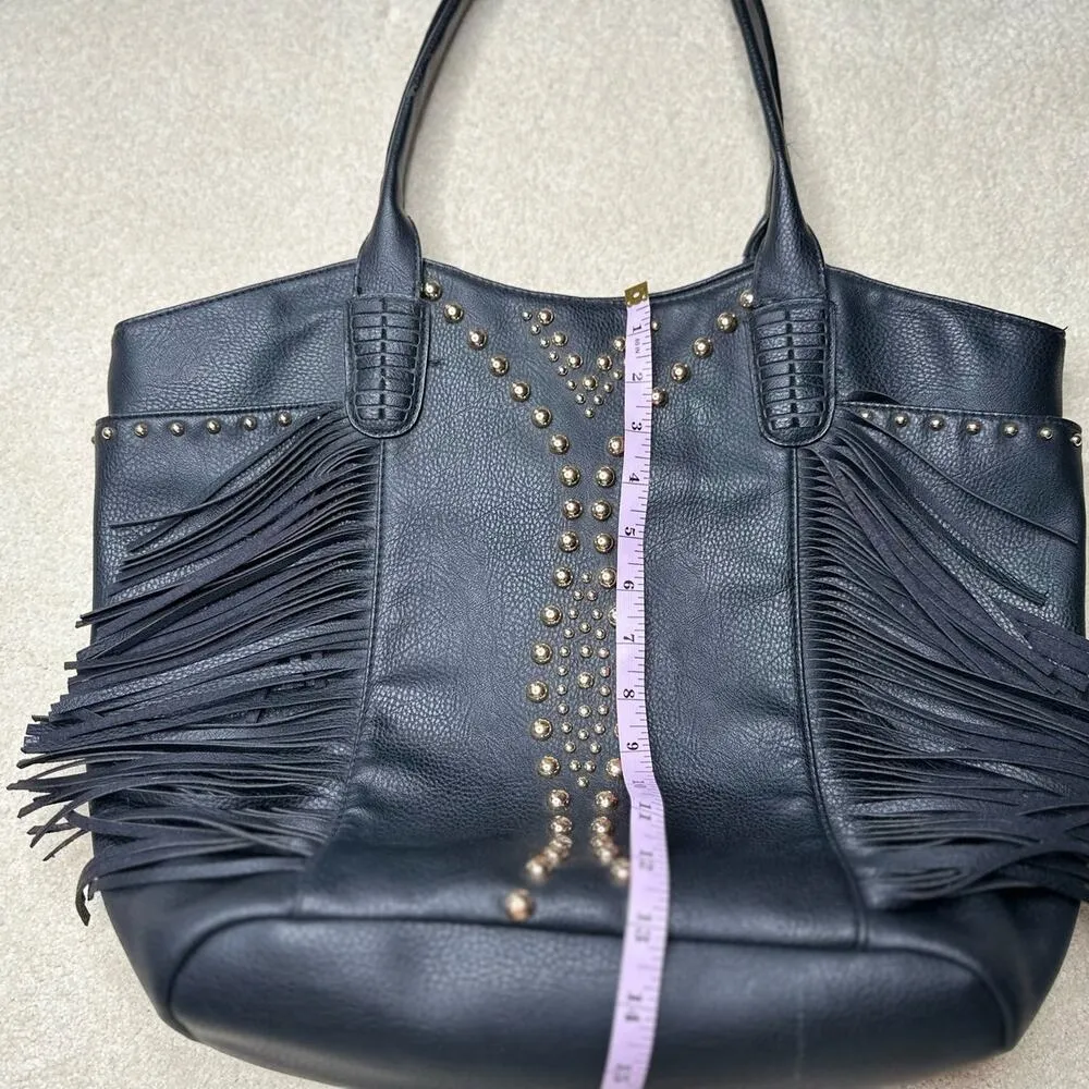 Big Buddha: Gold Riveted Black Fringed Oversized Tote - Image 10