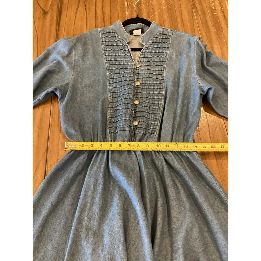 Vintage Roughrider by Circle T Blue Denim Western rodeo midi knee dress L Size L - Image 4