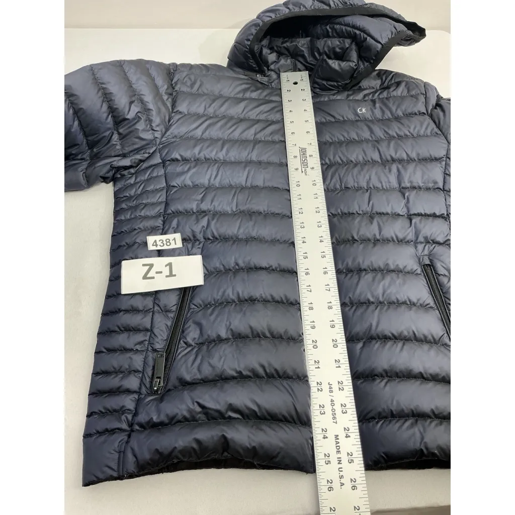 Womans Calvin Klein Puffer Jacket Medium Packable Premium Down Blue Hood - Image 8