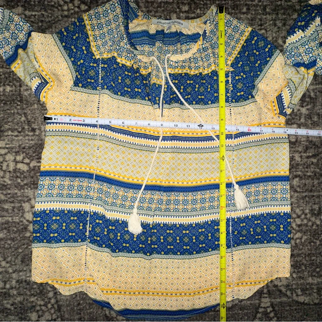 Collective Concepts Women's Size XS Blue Yellow Striped V-neck Long Sleeve Top - Image 6