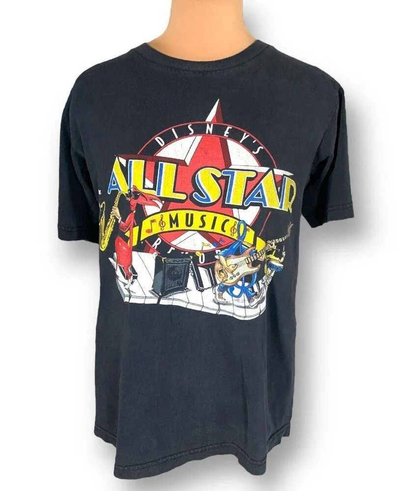 Vintage 90s Disney All-Star Music Resort Black T-Shirt Single Stitch Made In USA - Image 3