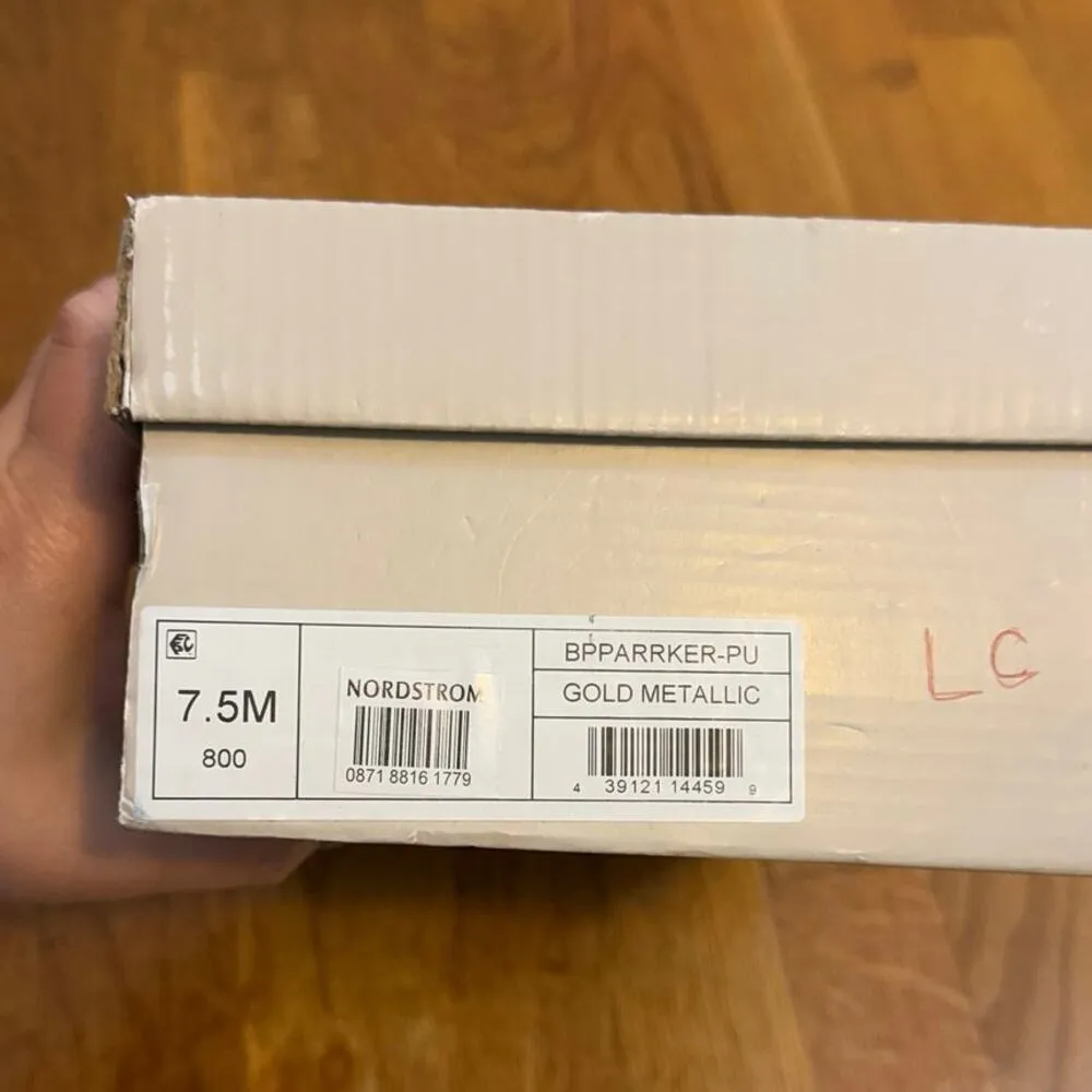 BP Parrker Women’s 7.5 Gold Square Toe Chunky Heel Ankle Strap High Heels Party - Image 12