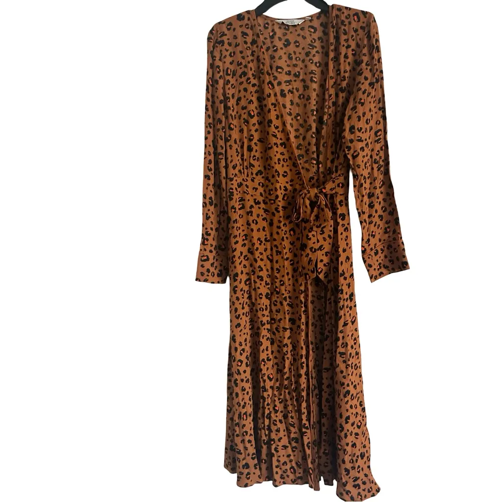 Paris Atelier & Other Stories Brown Overall Leopard Print Wrap Midi Dress - Image 5