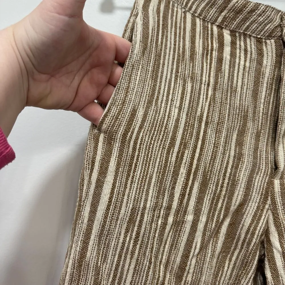 Free People Pants 2 Tan White Striped Cotton Loose Relaxed Gauzy‎ Pull On NWT - Image 3