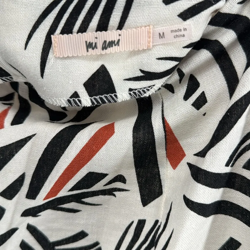 Mi Ami Leaf Pattern Wide-Leg cropped Pants Aztec linen blend M abstract neutral - Image 5