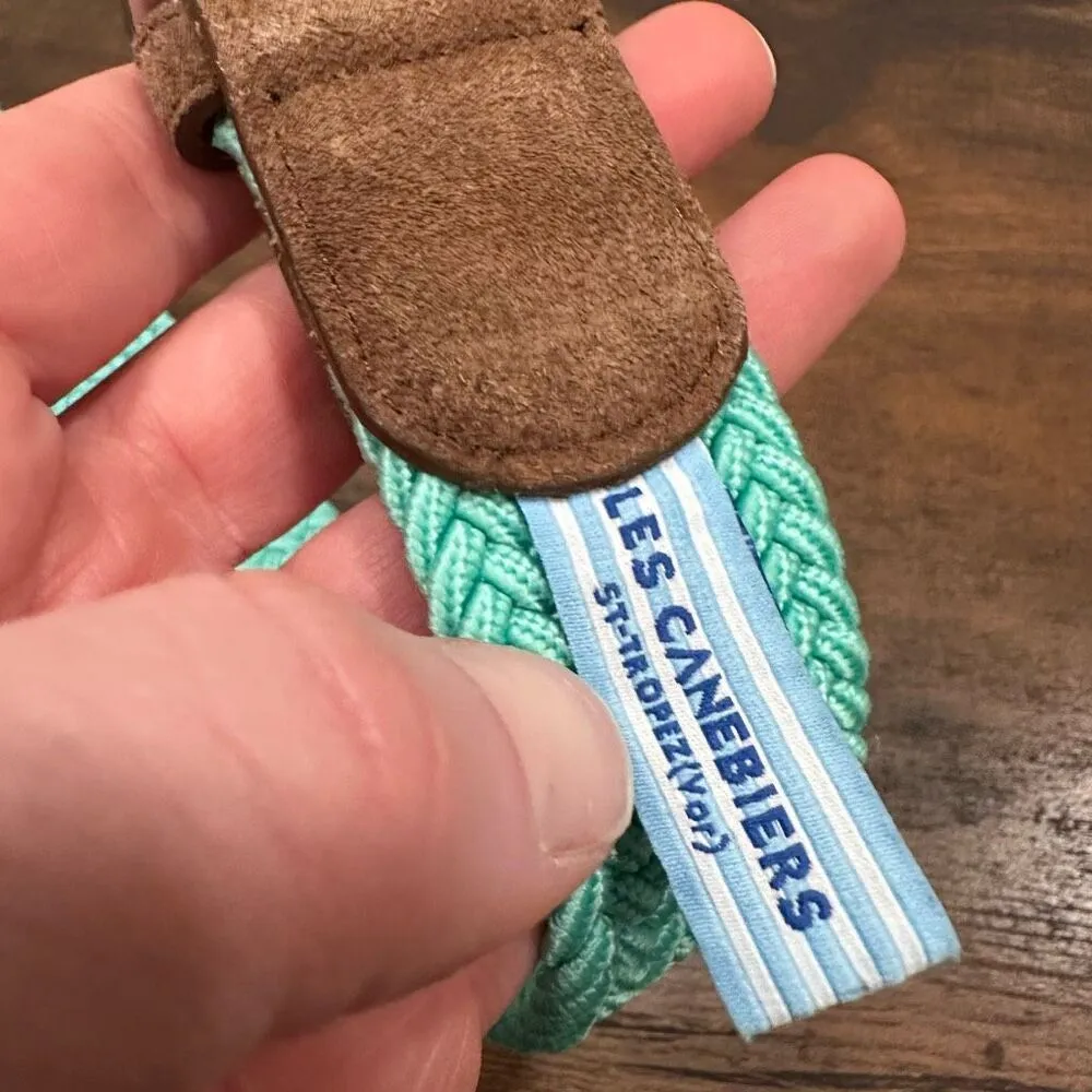 Les Canebiers Saint Tropez Women's Webbed Suede‎ Belt Aqua Teal Blue Brown XS Green - Image 5