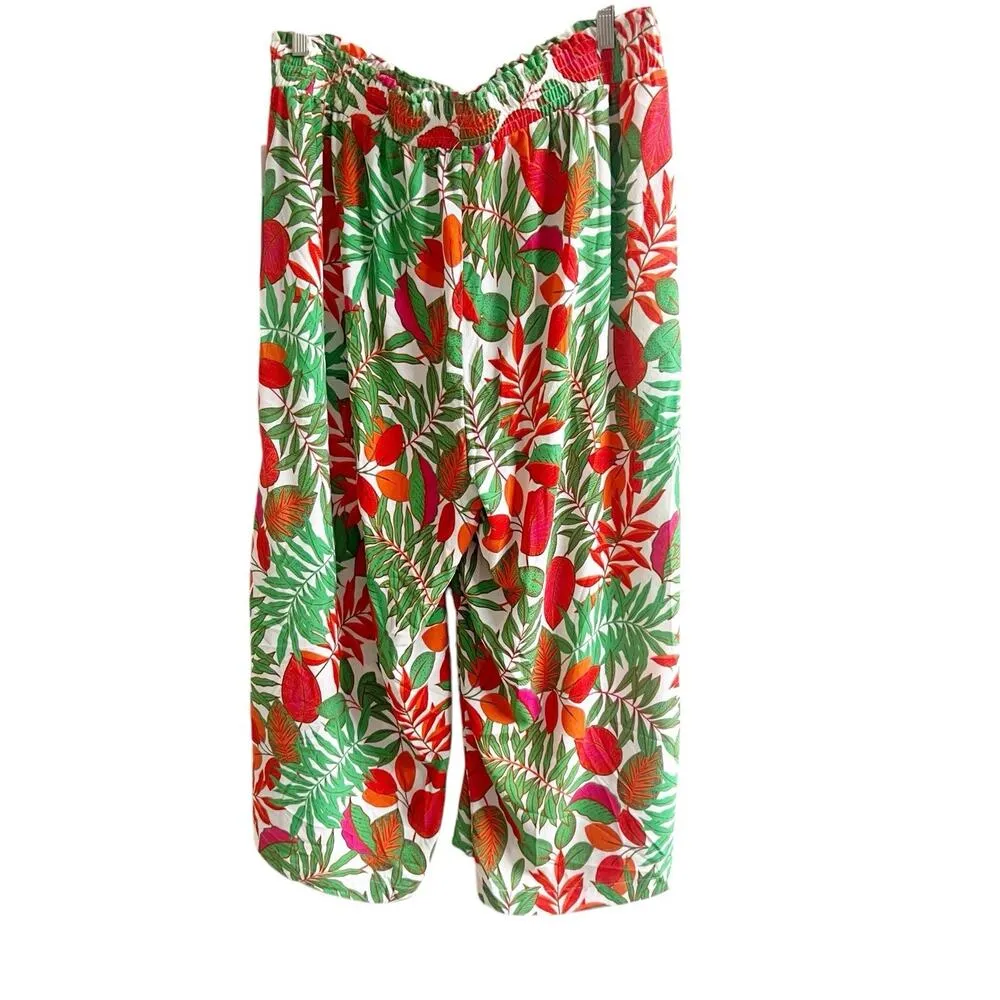 Rose & Olive Crepe Pants Cropped Plus Size Size 3X Tropical Print Lightweight - Image 2