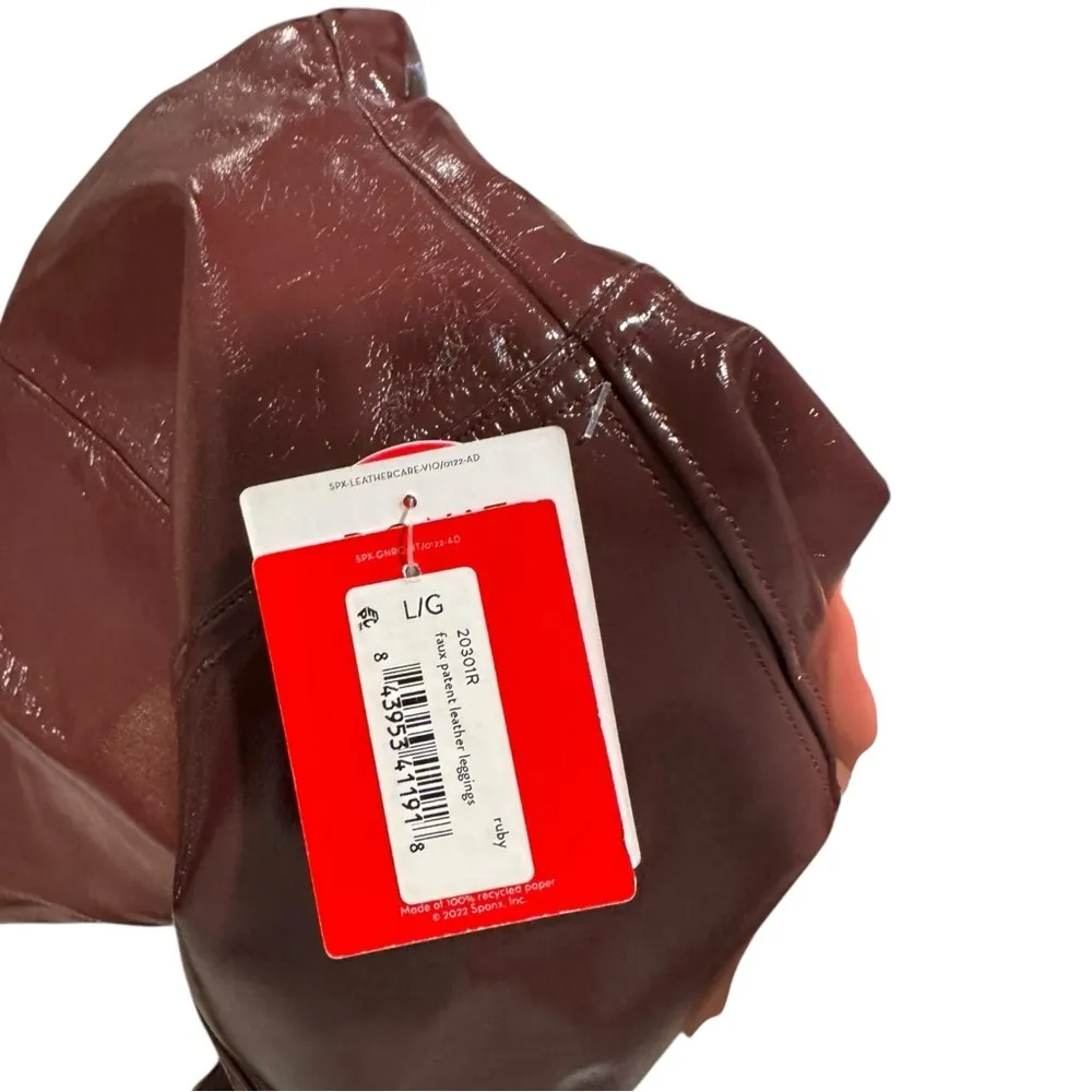 Spanx Faux Patent Leather Leggings Large Burgundy‎ Ruby - Image 11