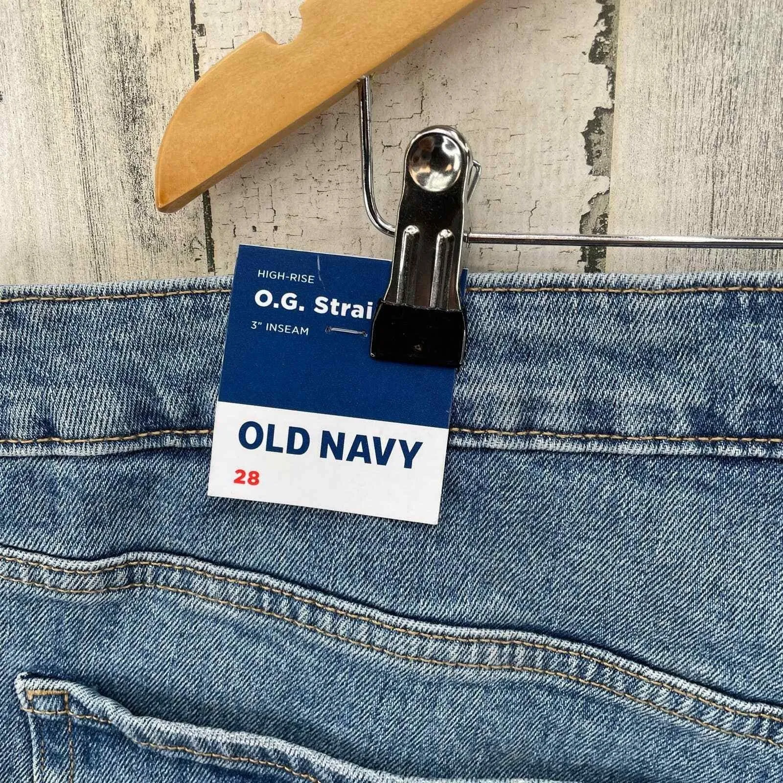 Old Navy OG Straight High Rise Cut-off Shorts Womens Plus 28 Blue Distressed NEW - Image 6