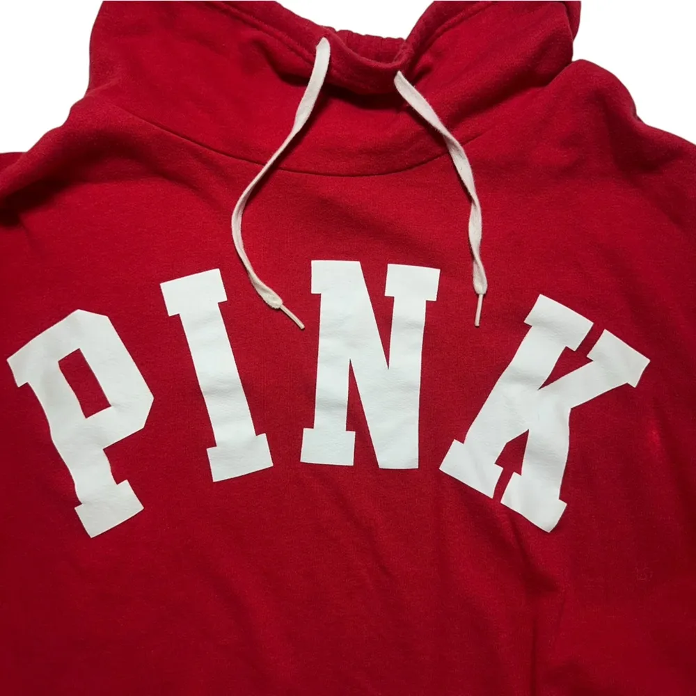 VS PINK Red Graphic Spell Out Funnel Hoodie Sweatshirt Crop Top Cropped … - Image 5