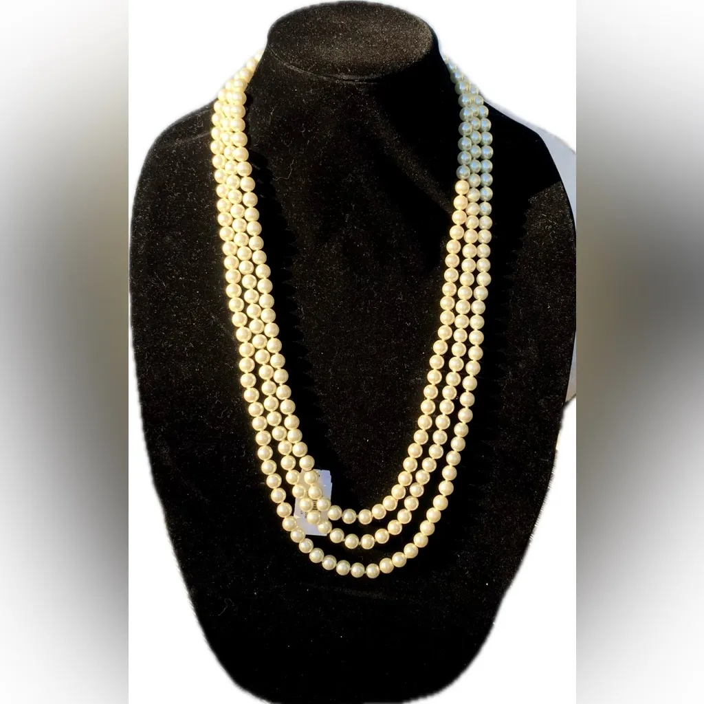 Tahari genuine pearls long necklace multi layers freestyle 84” inches - Image 3