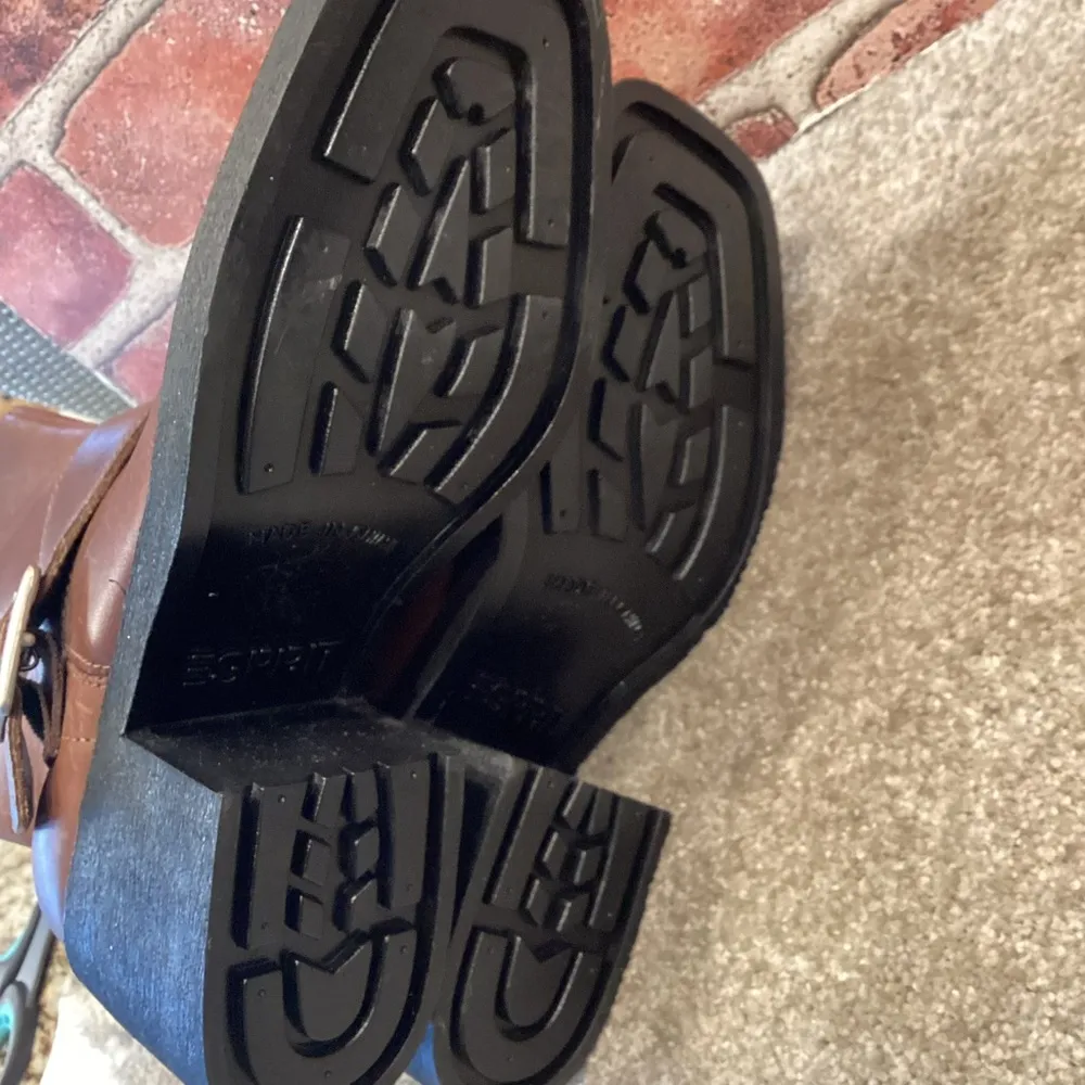 Esprit Big Rig Womens vintage chunky brown leather Moto boots size 7.5 - Image 7