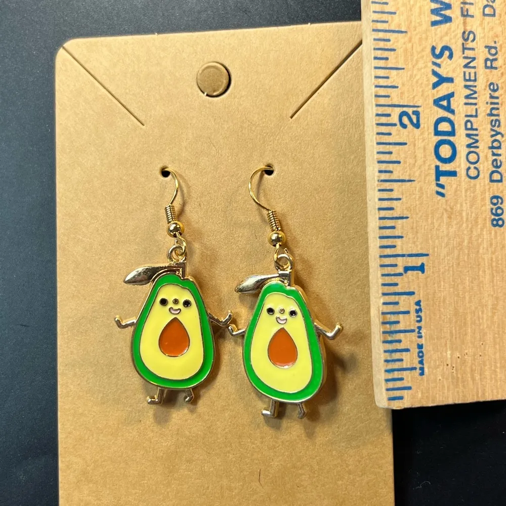 Avocado Gold Tone Dangle Pierced Earrings New - Image 3