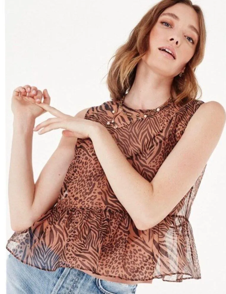 CAMI NYC Amira Jungle Print Peplum Silk Top M - Image 3