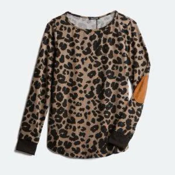 Pink Clover Abby Button Back Knit Top - Leopard with elbow patches - Size S - Image 3