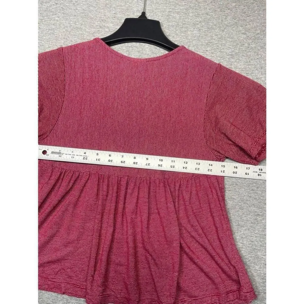 Women's Good Luck Gem Red Striped Ruffle Sleeve Blouse Size S - Image 5