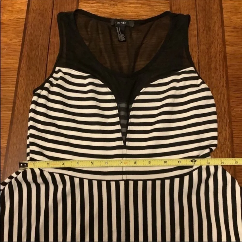 FOREVER 21 Black & White Mesh  Fit & Flare Stripe Dress Size Medium - Image 3