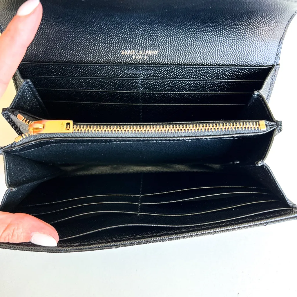 YSL Saint Laurent Large Grain de Poudre Leather Flap Wallet in Black - Image 7