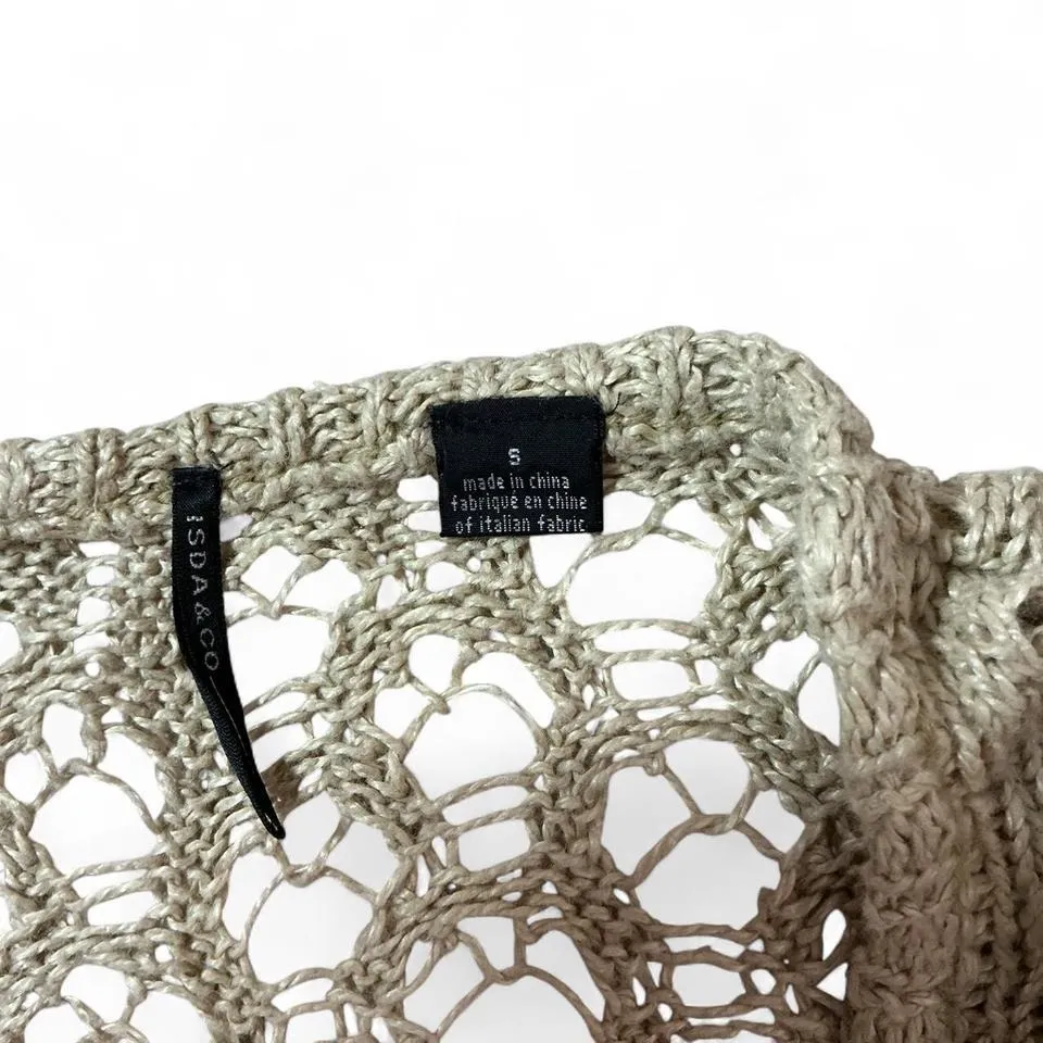 ISDA‎ & CO Beige Crochet Knit Short Sleeve Top Size S Boho Coastal Sustainable - Image 3