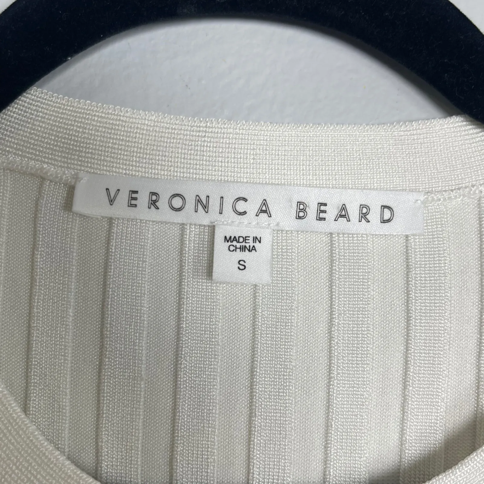 VERONICA BEARD Ribbed Knit Sweater Small Off White Stretch Designer Minimalist - Image 3