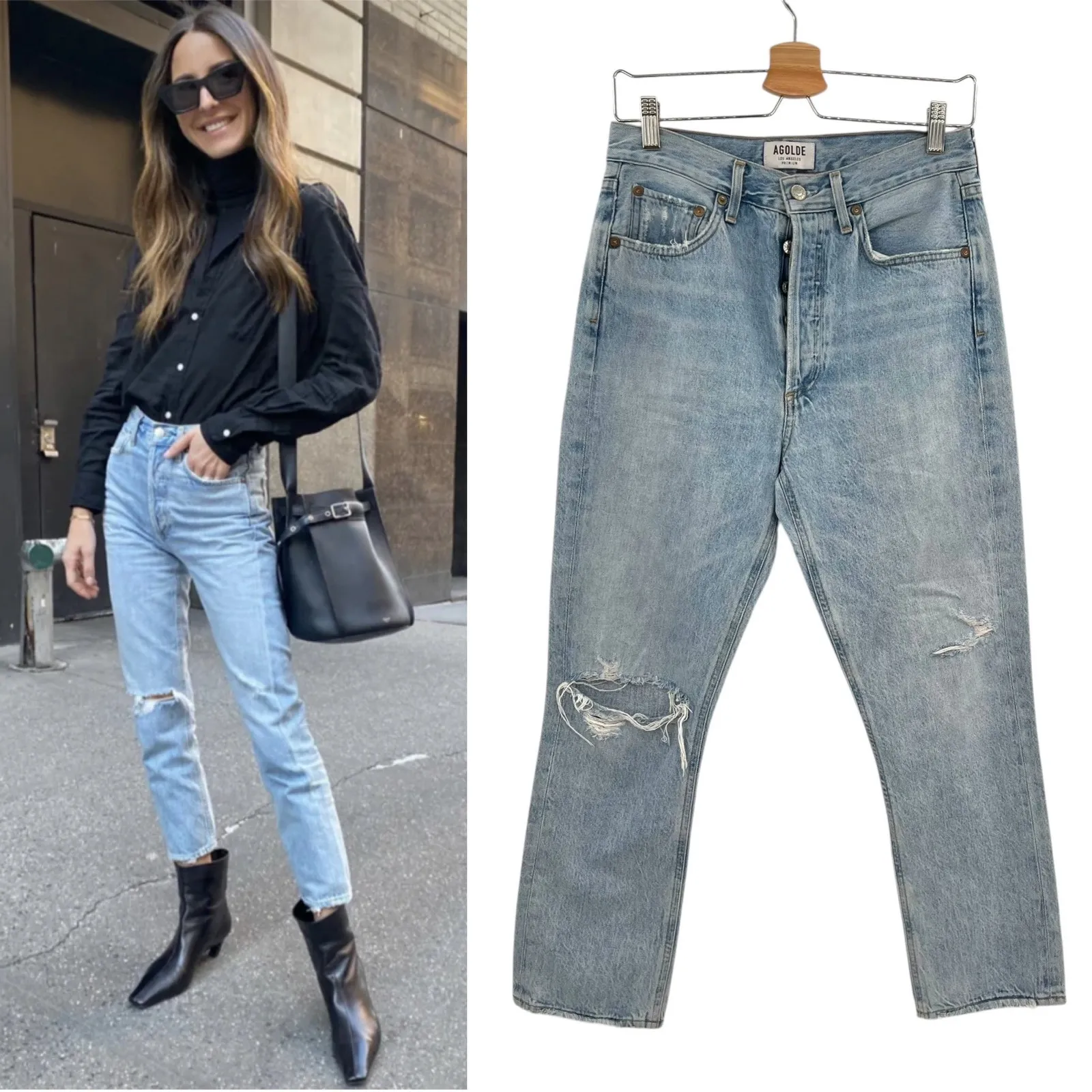 Agolde Riley High Rise Straight Crop Jeans Denim Shatter Wash Blue Size 27‎ - Image 2