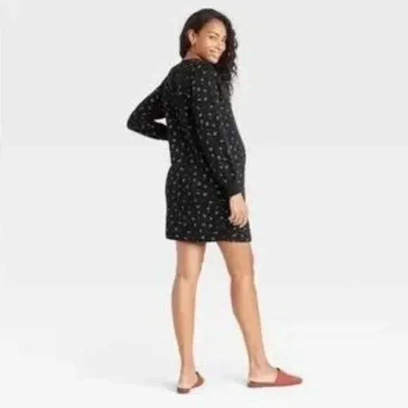 The Nines by Hatch Maternity Sweatshirt Dress Black Floral French Terry Size XS - Image 9
