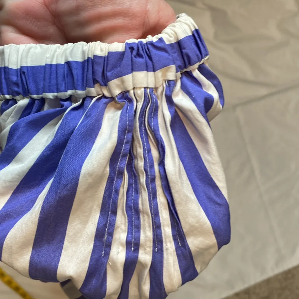 88 Thomas Mason X J. Crew Off Shoulder Stripes Blue Blouse Cottagecore Romantic - Image 12