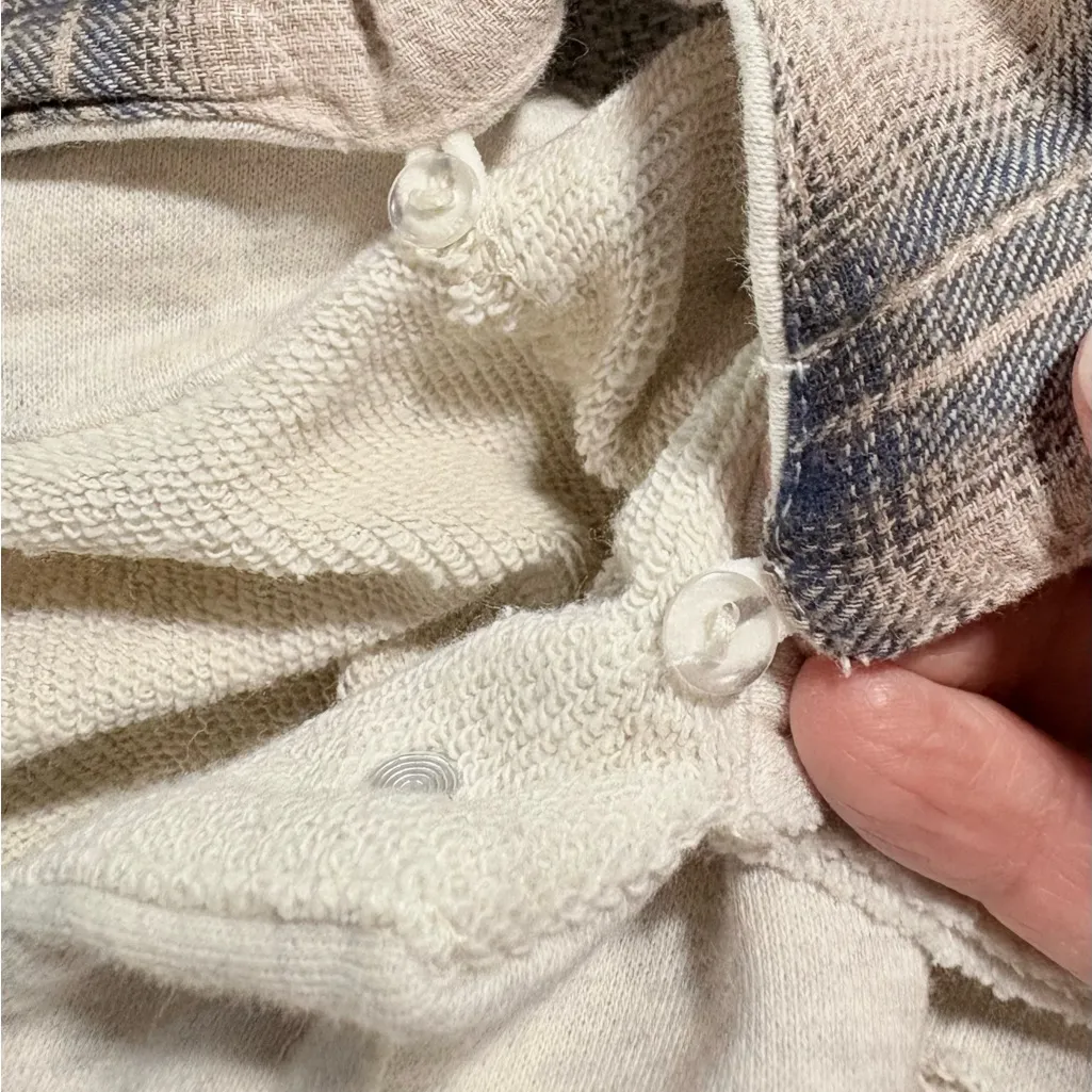 Dance & Marvel Cropped Hooded Flannel + Knit Pieced Shacket Distressed ~Small💛 - Image 6