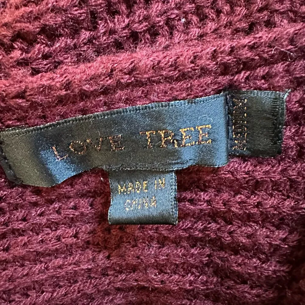 Love Tree Twisted Back Off the shoulder sweater sz M Burgundy Open Back sweater - Image 6