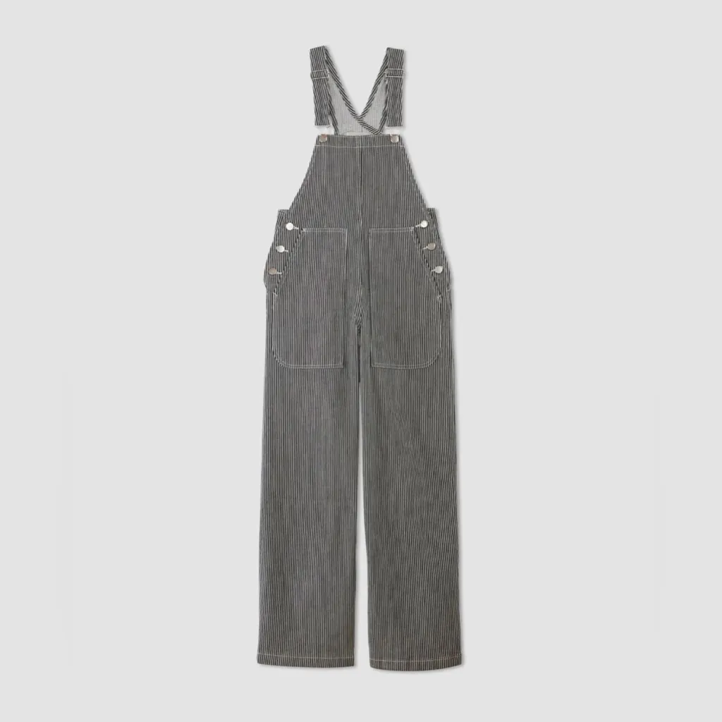 Everlane The Gardener Wide Leg Utility Overalls in Hickory Stripe Railroad - Image 3
