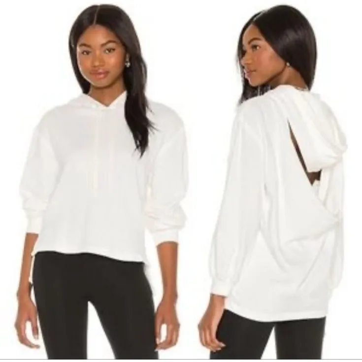 Alice + Olivia Elaine Hoodie Sz‎ S Open Cowl Back French Terry White Sweatshirt - Image 2
