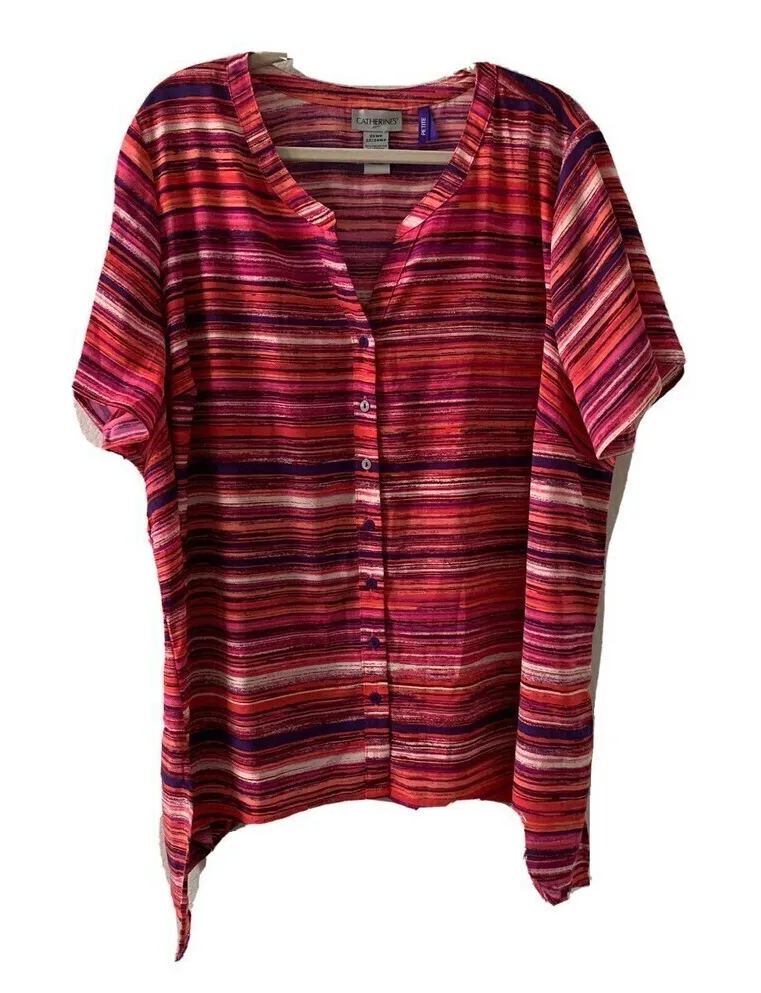 Catherines Womens Size 2X 22/24W Petite Multicolor Printed Split Neck Blouse - Image 1